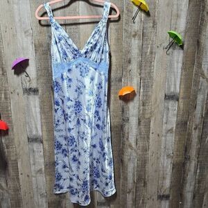 Morgan Taylor Intimates Blue Floral Satin Midi Dress